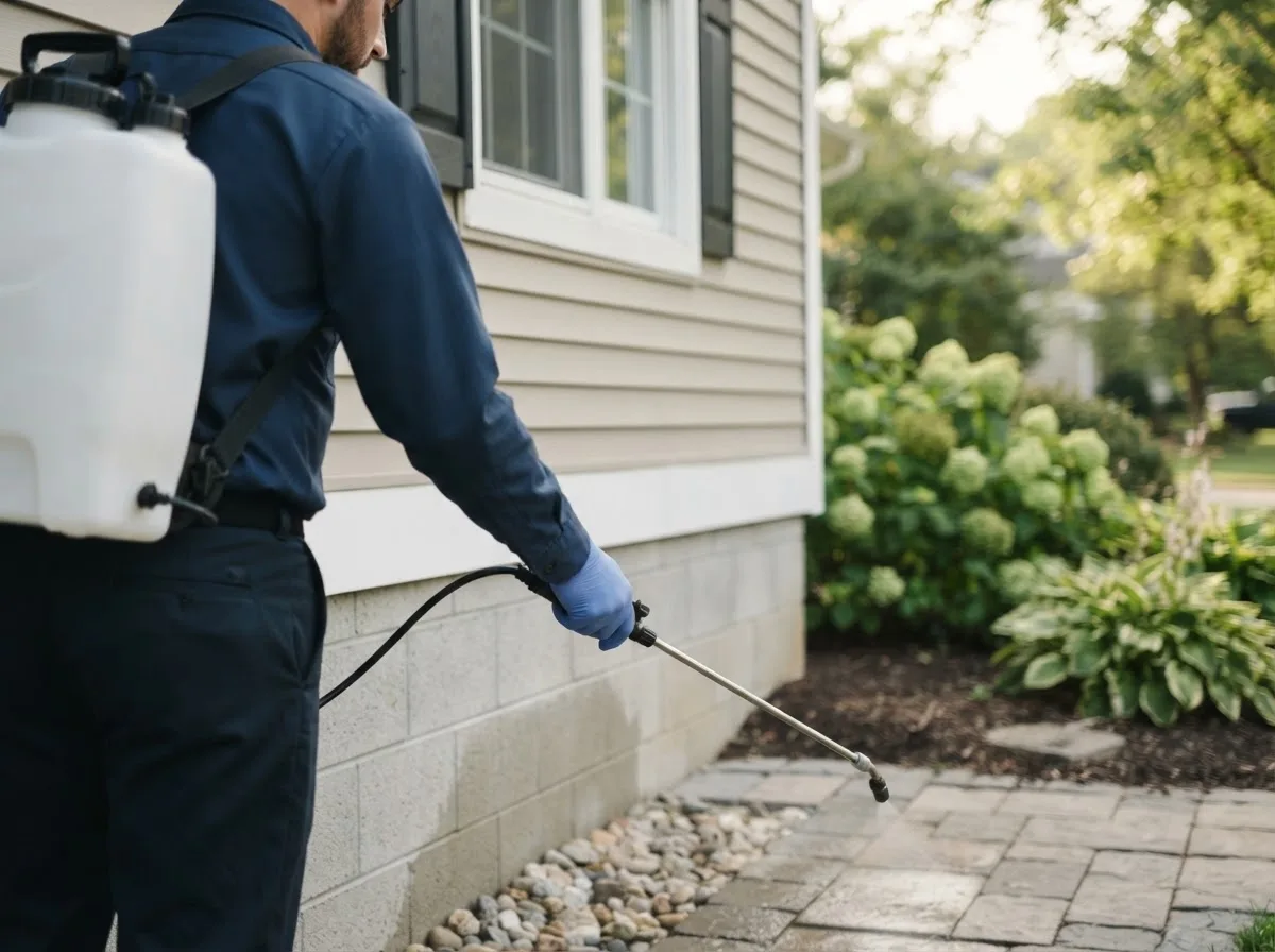 Pest control technician inspecting a home in Amity, AR